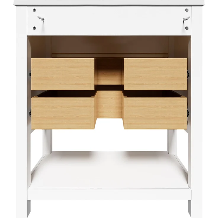 Waschtisch-Unterschrank 76 cm Weißgold mit Keramikbecken 2 Schubladen gold handhaben – Bild 9