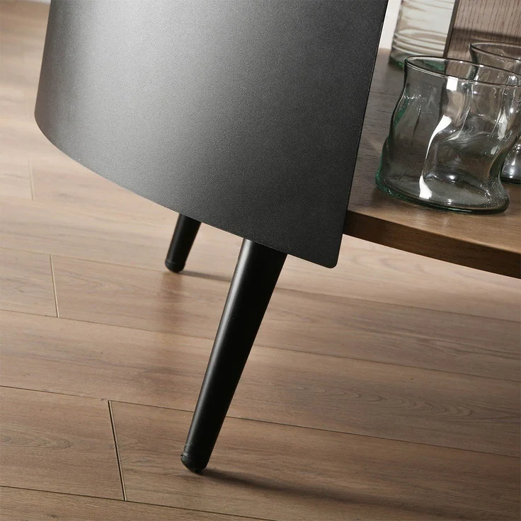 Casâme Runder Couchtisch mit 2 Ebenen und schwarzen Metallseiten Ø 80 cm - EKLO - Eiche – Bild 5