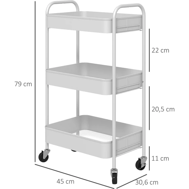 MELAYR, Mehrzweckwagen Rollwagen Küchenwagen, 3 Regale, 4 Rollen, 45 cm x 30.6 cm x 79 cm, Weiß – Bild 5
