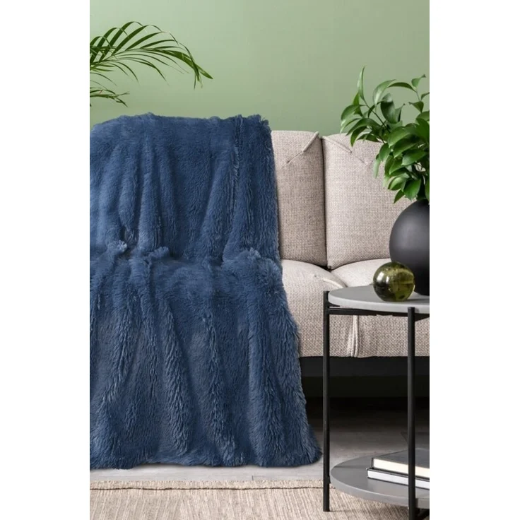 Flauschige Decke Wohndecke Kunstfell Überwurf Sofadecke Kniedecke Tifany 1 170X210 cm dunkelblau – Bild 9