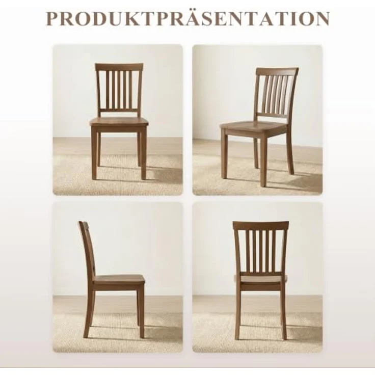 MALOL Esszimmerstühle 2er Set, Massivholzstühle aus Gummibaumholz, Holzstühle mit hoher Spindellehne im Landhausstil, Küchenstühle für Esszimmer, Küche und Wohnzimmer, belastbar bis 125 kg, Hellbraun – Bild 8