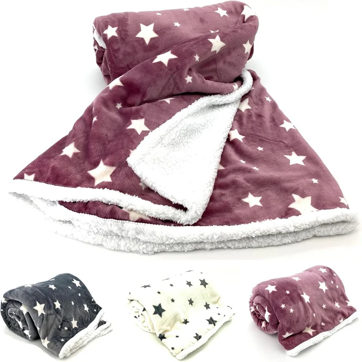 Wohndecke Soft Flanell Sterne Kuscheldecke mit Sherpa Fell, heimtexland, Sofadecke 150x200 I extra dick I warm I kuschelig weich – Bild 1