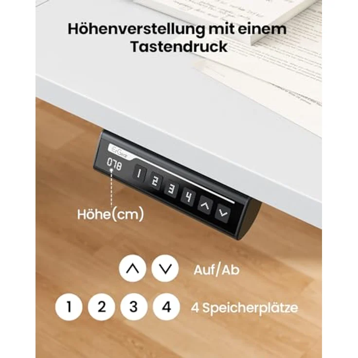 ErGear Elektrisch Höhenverstellbarer Schreibtisch 140x70 cm, Schreibtisch Höhenverstellbar mit 4 Memory-Funktion, Gaming Tisch mit Vierteilige Tischplatte – Bild 5