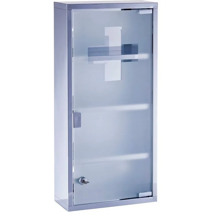 ZELLER 18112 Medizinschrank, Edelstahl/Glas, abschließbar / Arzneimittelschrank