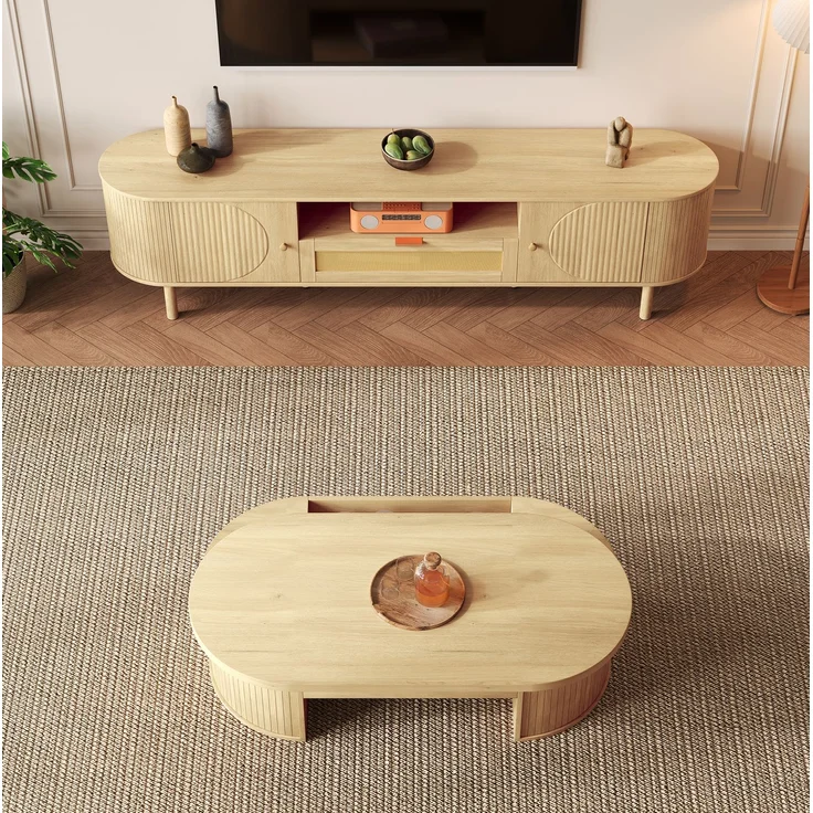 Wohnzimmermöbel-Set 110x55,5x40 cm / 175x36x41 cm mit höhenverstellbarem Couchtisch und TV-Schrank mit Stauraum – Bild 3