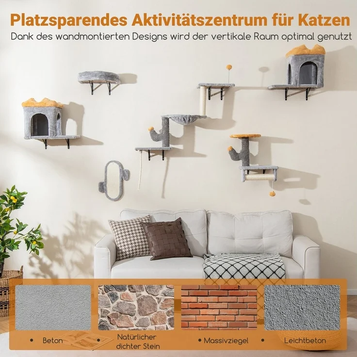 KOMFOTTEU Kratzbaum, Kletterwand Wandpark, 2 Höhlen, Kratzbrett – Bild 2