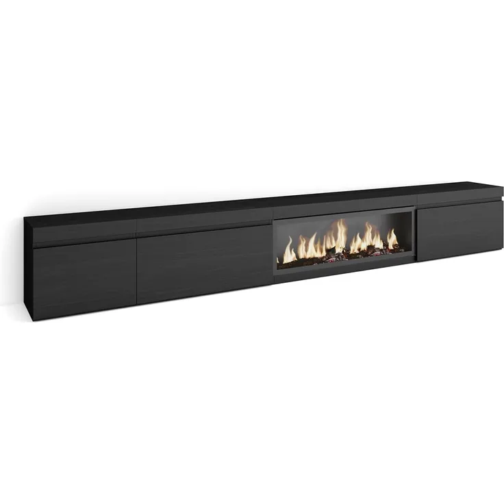Skraut Home | TV-Schrank, Lowboard | für Wohnzimmer und Esszimmer | 317 x 45 x 35 cm | Elektrokamin XXL | Moderner Stil | Schwarz