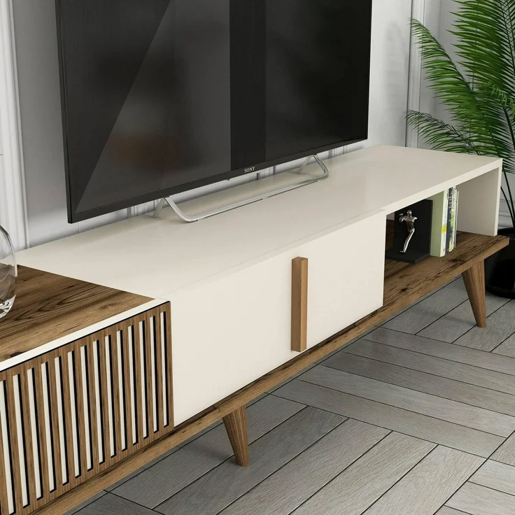 Dmora Wohnwand Kepler 180 x 35 x 40 cm Braun 10 Fächer 4 Türen – Bild 5