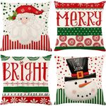 Rosnek Kissenbezug 4 Stück, Leinen, Quadratisch, für Weihnachten Bett Sofa Deko, (4 Stück)