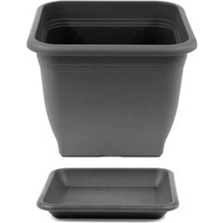 HAC24 Blumentopf Pflanztopf Pflanzkübel Pflanzuntersetzer Blumenkübel Pflanzcontainer (1 St), Kunststoff 19 x 19 cm incl. Untersetzer Eckig Anthrazit – Bild 4