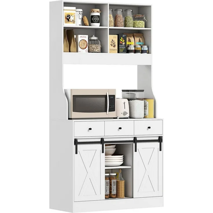 HOMCOM Küchenbuffet mit Arbeitsplatte, Schiebtüren, Schubladen, verstellbare Regale (Hochschrank, 1-St, Küchenschrank mit Regalen) für Küche Esszimmer 93,5 x 40 x 180 cm Weiß