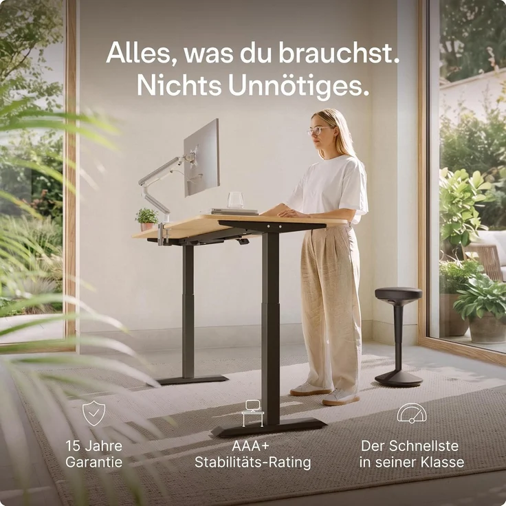 Desktronic Elektrisch Höhenverstellbarer Schreibtischgestell HomeOne, Schwarz, mit Memory-Funktion, Anti-Kollisions Technologie, USB-A und USB-C-Ladeanschlüssen – Bild 3