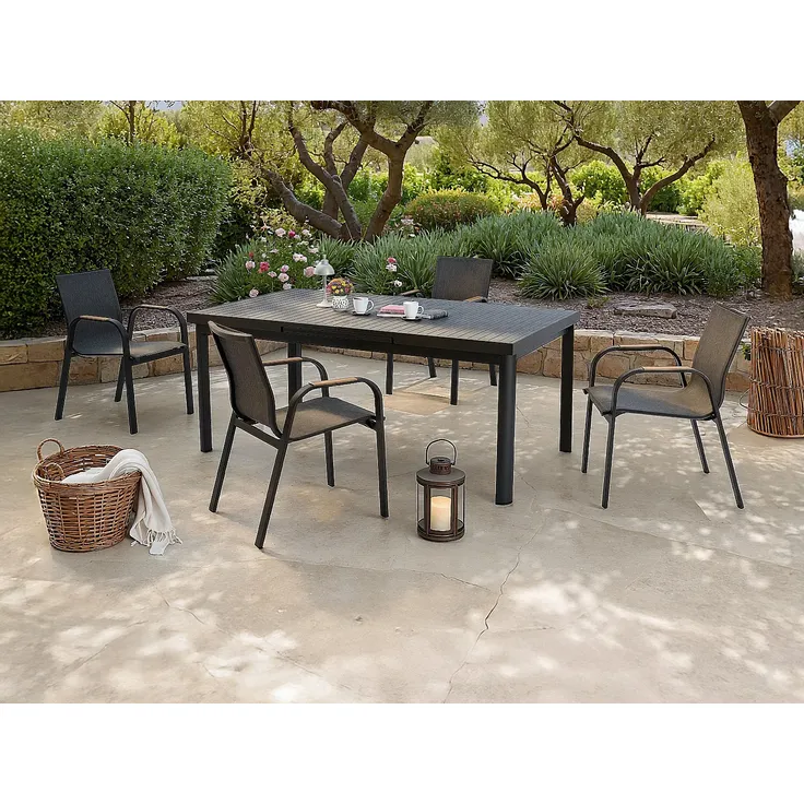 Vente-unique - ZEYVA Gartenessgruppe Metall Grau - B 65 cm100 cm x H 86,5 cm76 cm x L 52 cm240 cm180 cm