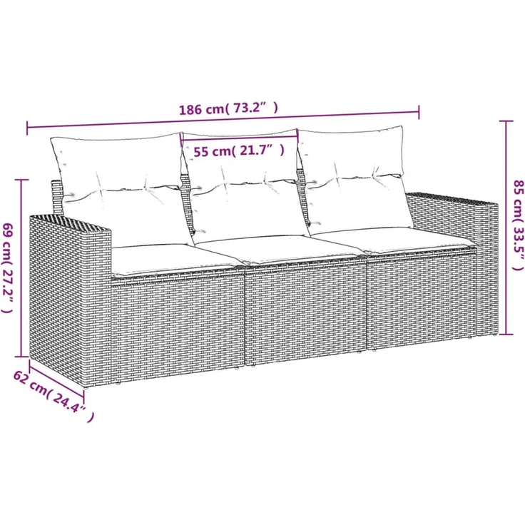 vidaXL 3-tlg. Garten-Sofagarnitur mit Kissen Hellgrau Poly Rattan 3218652 – Bild 11