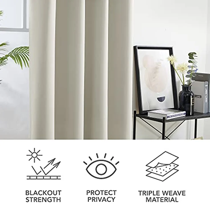 Deconovo Vorhang Blickdicht Verdunkelungsvorhang Ösenvorhang Gardinen gegen Kälte Vorhänge Wohnzimmer, 175x140 cm(HöhexBreite) cm, Creme, 2er Set – Bild 7
