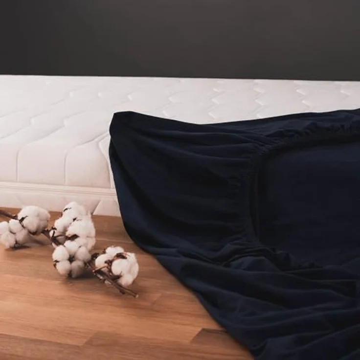 Blumtal® Baumwolle Spannbettlaken 150x200 cm Basics Jersey im 2er Set - Bettbezug 150x200 cm - Oeko-TEX zertifiziertes Spannbetttuch 150x200 cm - Matratzenbezug 150x200- Dark Ocean Blue - Blau – Bild 3