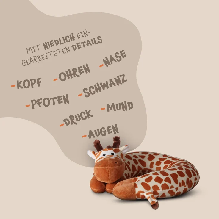 Nackenhörnchen Kinder Tier Schlafkissen Reisekissen Waschbar Kopfstütze U-Förmig Nackenkissen für Auto Zug Flugzeug weicher Kissenbezug Giraffe – Bild 6