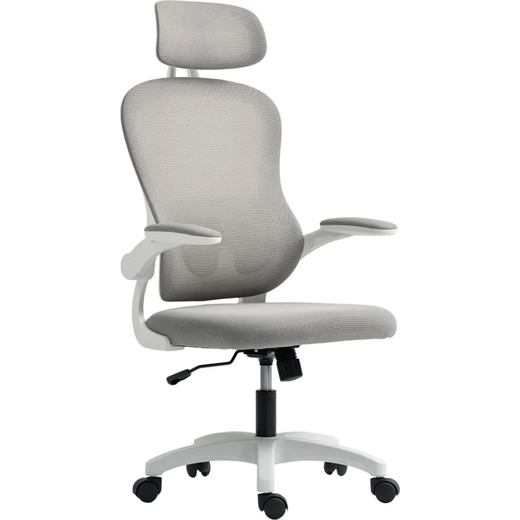 MELAYR, Ergonomischer Bürostuhl mit Netzstoff-Rückenlehne, höhenverstellbar, klappbare Armlehnen, 64 x 62 x 115 cm, Grau – Bild 2