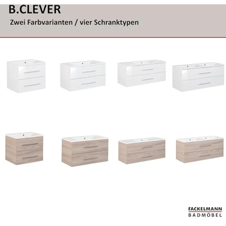 FACKELMANN B.CLEVER Waschbecken mit Unterschrank 60 cm breit, Weiß, Waschbecken Gussmarmor Weiß – Bild 8