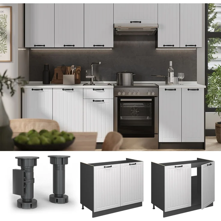 Spülenunterschrank Fame-Line Weiß Landhaus/Anthrazit 100 cm, AP Marmor Vicco – Bild 4