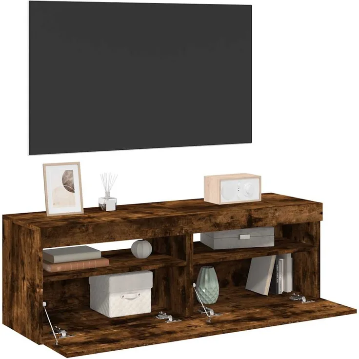 2 pcs TV-Schrank, Lowboard mit LED-Leuchten Räuchereiche 60x35x40 cm