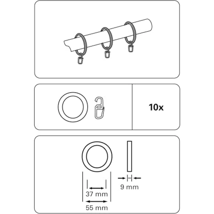 Gardinia Gardinenringe für Ø 28 mm schwarz 10-er Pack – Bild 2