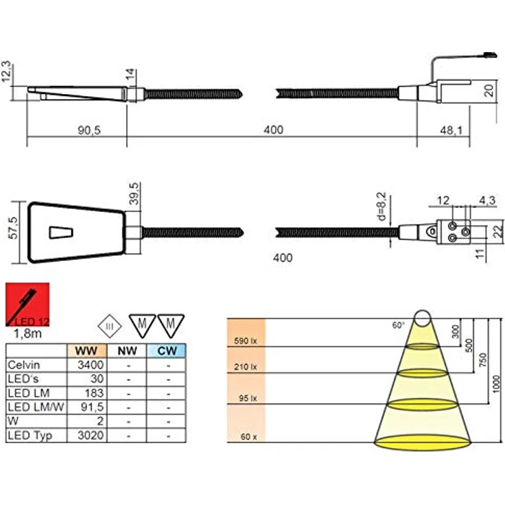 SO-TECH LED Bettleuchte Luminoso Schwarz, dimmbare Schwanenhals Leuchte mit 2 W, warmweiß, 30 LEDs, inkl. Netzteil und Montagematerial – Bild 7