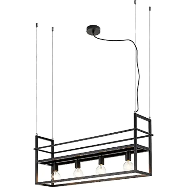 Lindby Pendelleuchte 'Grisela', Vintage Hängelampe aus schwarzem Metall mit 4x E27 Fassungen und Ablagefläche, für Wohnzimmer & Esszimmer