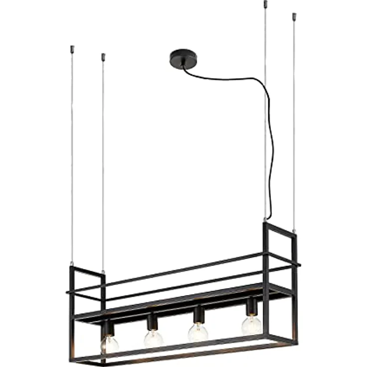 Lindby Pendelleuchte 'Grisela', Vintage Hängelampe aus schwarzem Metall mit 4x E27 Fassungen und Ablagefläche, für Wohnzimmer & Esszimmer – Bild 1