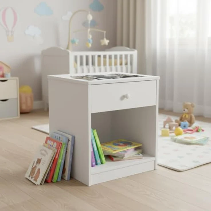 Weiß Nachttisch aus Holz - Katzen - Nachtschrank mit Schublade für Kinder – Bild 8