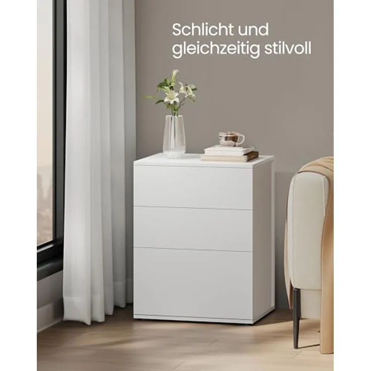 VASAGLE Nachttisch, 2er Set, Beistelltisch 3 Schubladen, Superschnelle werkzeuglose Montage, Nachtschrank, Schlafzimmer, Wohnzimmer, Toolless-Technologie, mattweiß-cappuccinobeige LET779W01 – Bild 6