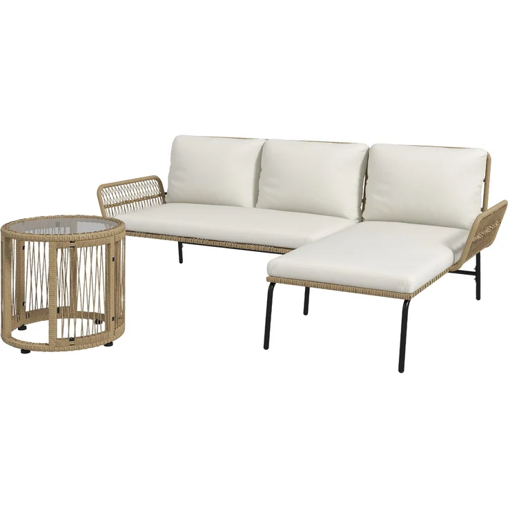 MELAYR, Gartensitzgrupp Loungemöbel-Set, PE Rattan, 122 x 79 x 75 cm, Natur + Cremweiß, Cremeweiß – Bild 2
