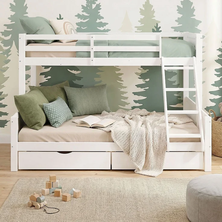 Etagenbett 90x200 und 140x200 Kinder mit 2 Matratzen und 2 Bettkästen Weiß Holz Doppelstockbett Jugendbett Hochbett Stockbett – Bild 10