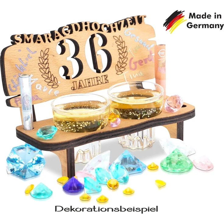 DARO Design - Schnapsbank 57. Hochzeitstag Jadehochzeit Geschenk Deko für Paare Männer Frauen aus Holz mit Gläsern – Bild 5