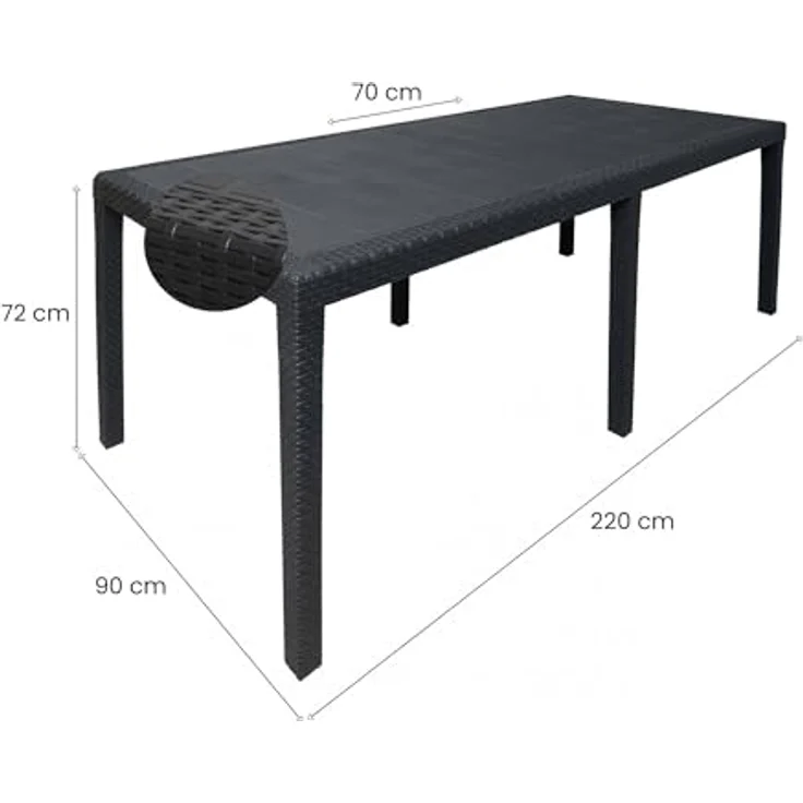 Dmora Rechteckiger ausziehbarer Gartentisch, Made in Italy, Farbe Anthrazit, Maße 150 x 72 x 90 cm (ausziehbar bis 220 cm) – Bild 3