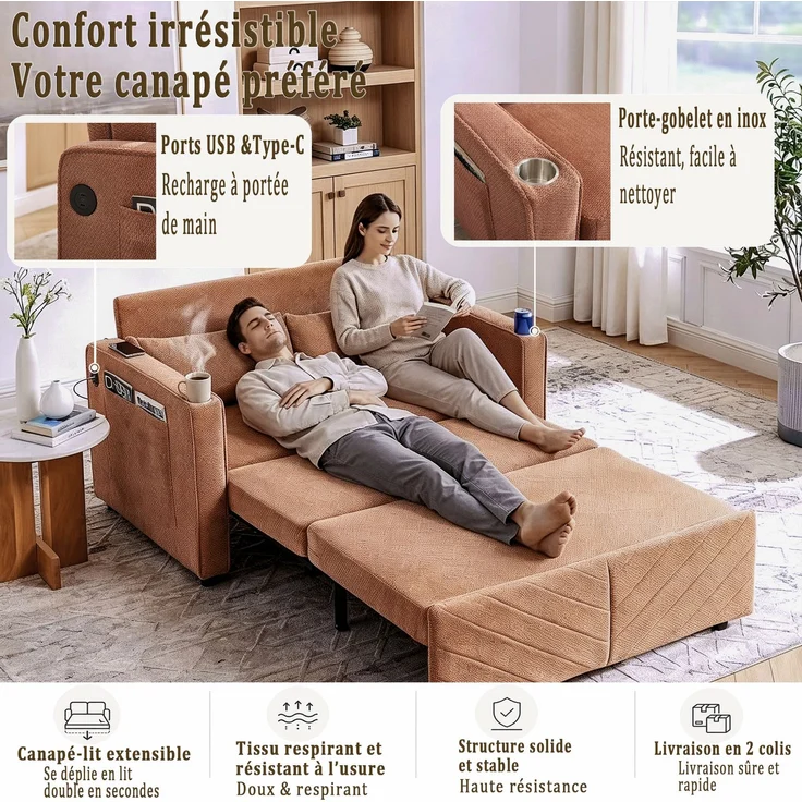 ZUBALIYA Sofa mit USB - Anschluss, für Wohnzimmer und Apartments, mit stabilem Untergestell, für den täglichen Gebrauch, Blau – Bild 7