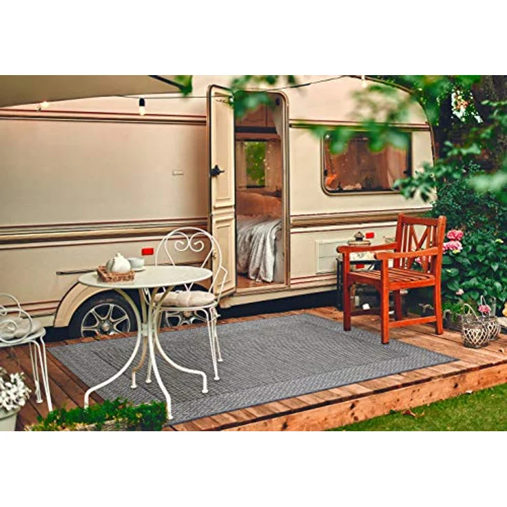 andiamo In- & Outdoor Teppich wetterfest und wasserdurchlässig Flachgewebe Kurzfloor 120x170 cm Beige-Anthrazit – Bild 3