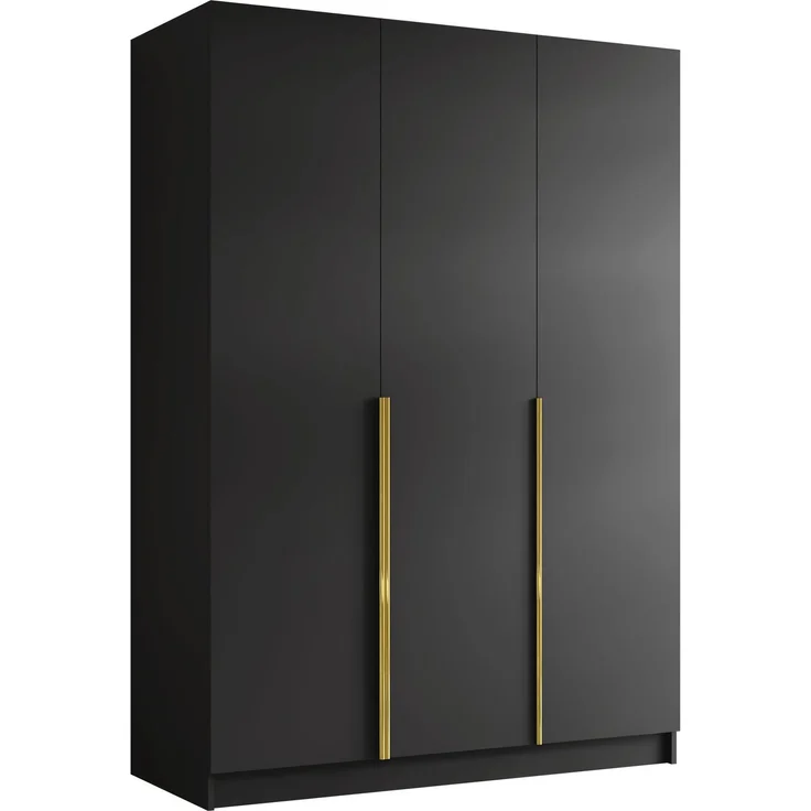 Mirjan24 'Cikzori' Kleiderschrank mit Einlegeböden und Kleiderstange, 3-türig, Laminatplatte, 215 x 58 x 150 cm, Schwarz / Gold, ohne Spiegel – Bild 1