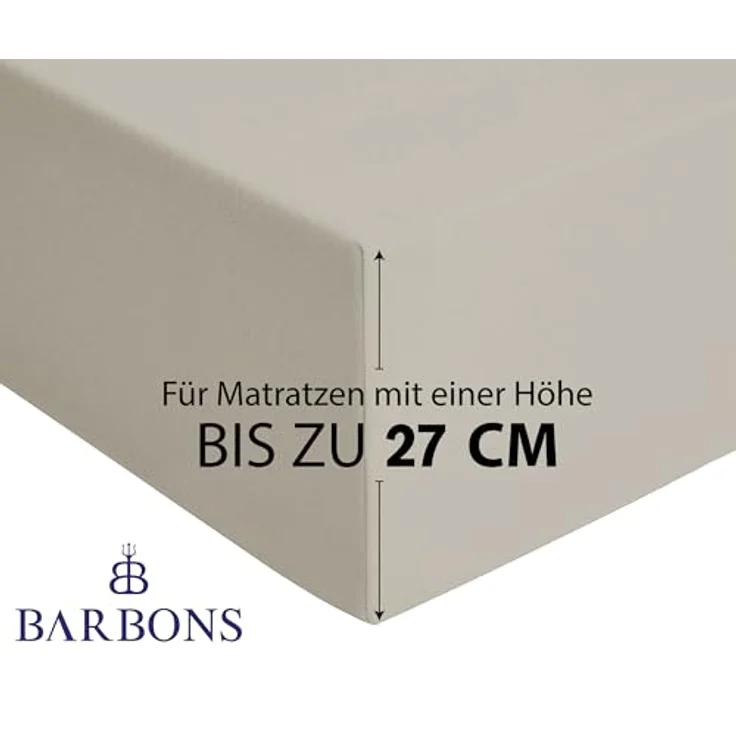 BARBONS Spannbettlaken 120x200 cm - 100% Baumwolle Spannbetttuch Oeko-TEX Zertifiziert Bettlaken Jersey Bettwaren und Bettbezug für Boxspringbett und Dicke Matratzen bis 27 cm - Sand 120x200 – Bild 4
