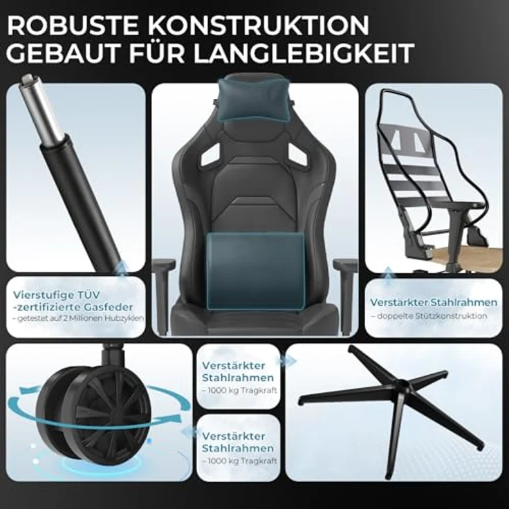 JUMMICO Veloursleder Gaming Stuhl,Bürostuhl Ergonomisch mit 3D Armlehnen,Schreibtischstuhl mit Wider Backrest for Gaming, Working,Studing,Gamer Stuhl Belastbarkeit bis 200 kg, Schwarz – Bild 8
