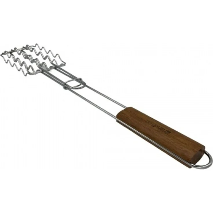 Grandhall Grillwurst Korb BBQ Sausage Grill Basket Bambus verchromter Stahlgrillkorb – Bild 4