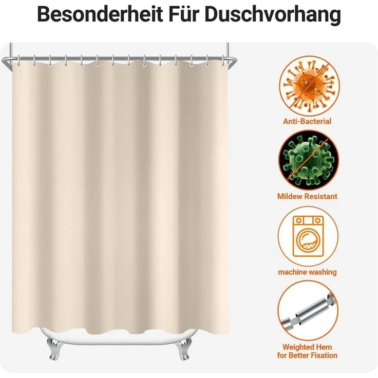 Duschvorhang 100x180cm Beige Antischimmel Wasserabweisend Polyester Badevorhang – Bild 7
