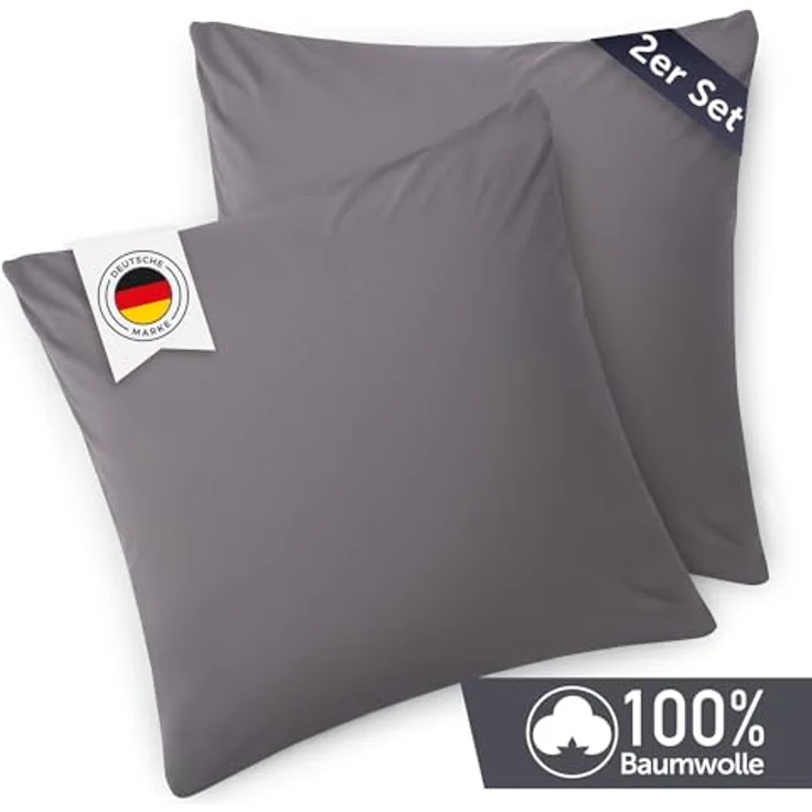 Blumtal Jersey Kissenbezug 45x45 im 2er Set - Oeko-TEX zertifizierte Kopfkissenbezüge 45x45 aus 100% Baumwolle - weiche Kissenhülle für Kissen 45x45 cm mit Reißverschluss - Grau – Bild 3