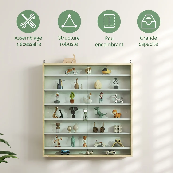 Wandvitrine für Sammlerstücke, 80 x 9,5 x 83 cm, 6 höhenverstellbare Böden, 2 Glasschiebetüren,Cecodadi – Bild 8