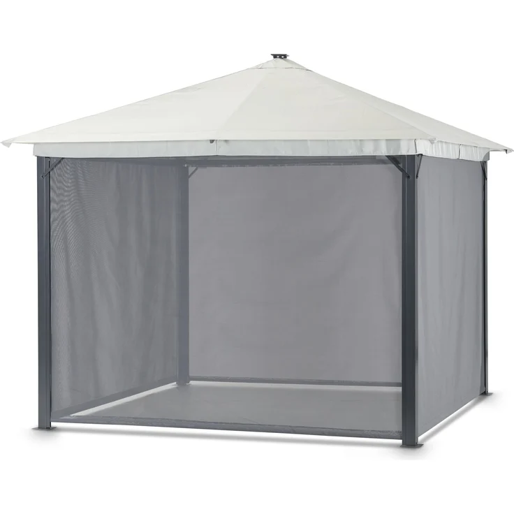 LECO Solarpavillon LINA mit LED und Gittergewebe-Rollos, Aluminium- und Stahlrohrgestell anthrazit, Polyesterdach lichtgrau, 3x3 m – Bild 9