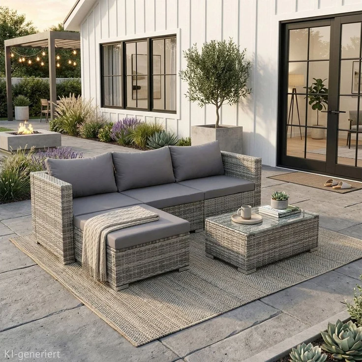 SVITA Loungeset QUEENS, (Set, 6-tlg, Garten-Lounge), modular stellbar, breite Armlehnen, Set mit Abdeckhaube, Grau – Bild 3