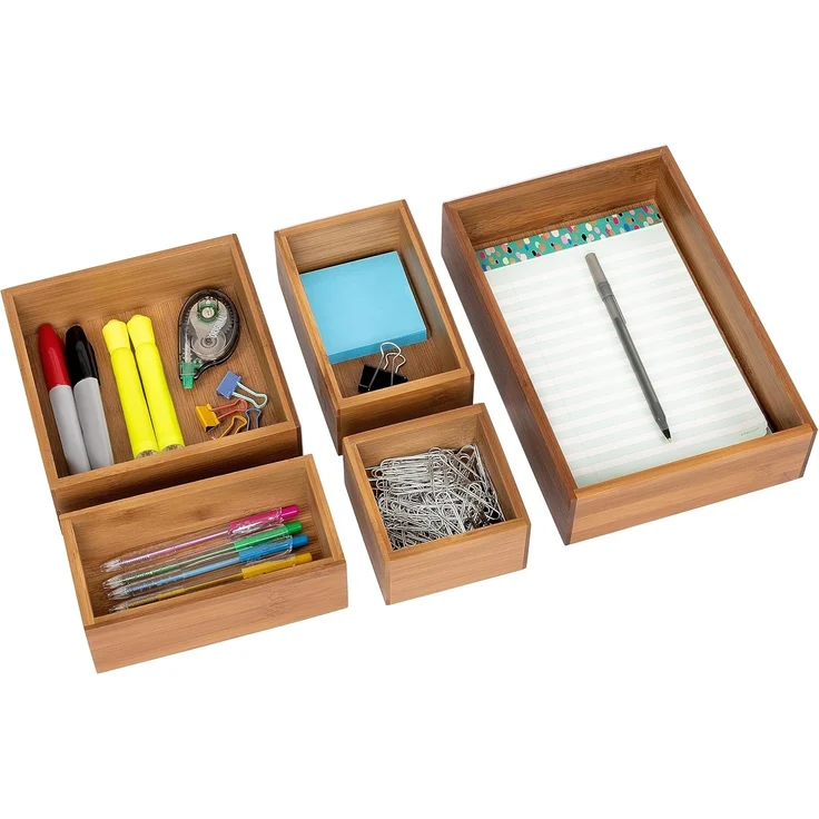 Seville Classics Bambus Premium Organizer Aufbewahrungskörbe für Küche, Besteck, Speisekammer, Schrank, Büroschreibtisch, Stifte, Utensilien, Make-up, K Cup, Bambus, Mülleimer-Set (5 Stück)