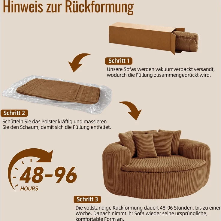 Abrihome Sitzsack mit Armlehnen und Rückenkissen, Camel, 145x133x59 cm – Bild 4