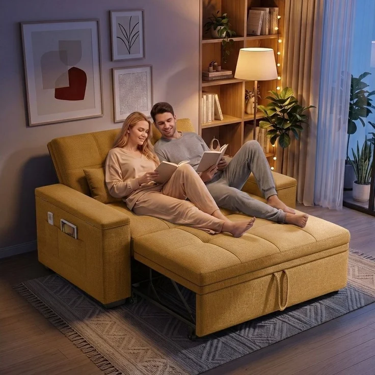 Blishom Schlafsofa 2-Sitzer-Sofabett mit verstellbarer Rückenlehne, Ausziehbares mit Kissen und Seitentasche Armlehne mit Staufach – Bild 4