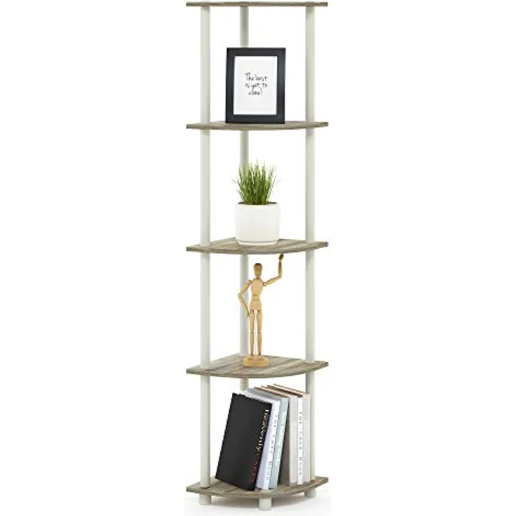 Furinno Eckregal mit 5 Ebenen, Mehrzweckregal, holz, Sonoma Eiche/Weiß, 29. 46x29. 46x146. 56 cm – Bild 2